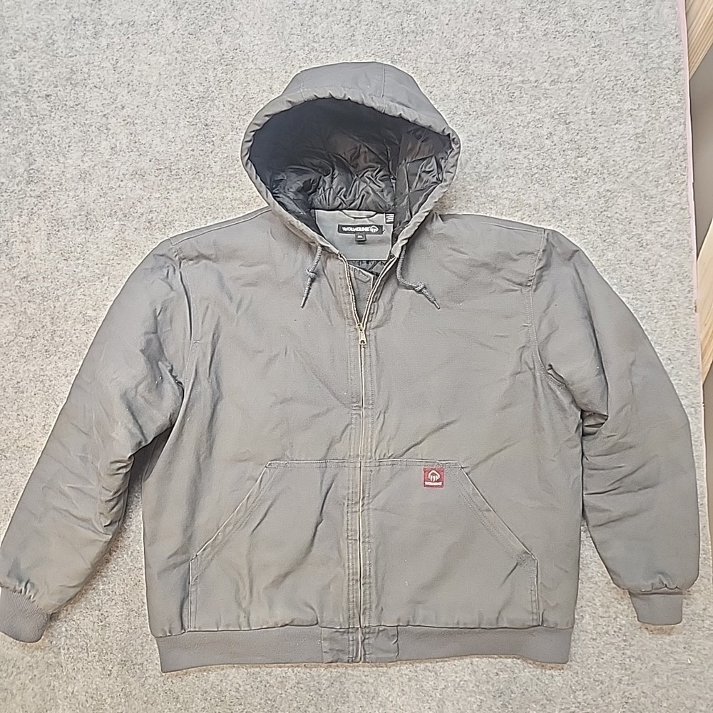 VTG Wolverine Jacket Mens XXL Lined Canvas Hooded Zip Grunge Brown Tonal Y2K BUB